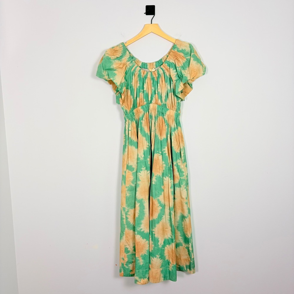 Ulla Johnson Nanette Dress 0 Green Orange Tie Dye Cotton Flutter‎ Sleeve Midi - Picture 2 of 8